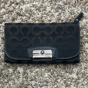 Coach Black Signature C Canvas Wallet w/ Snap Closure & Leather Trim Vintage Y2K